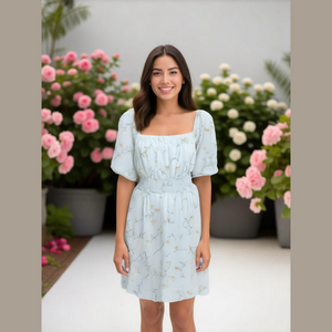 WOMEN Summer Boho Floral Printed Dresses Square Neck A Line Beach Mini Dress